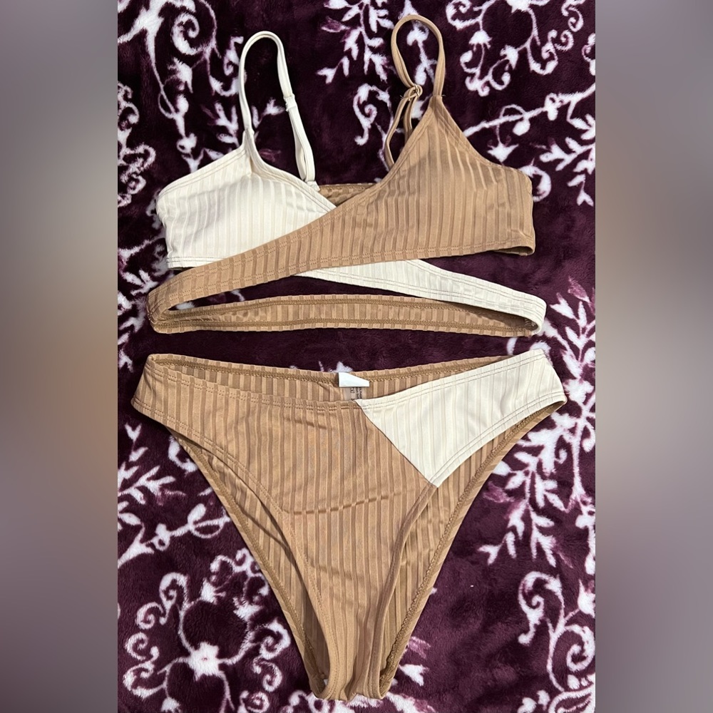 Two Tone Wrap Cross Bikini Swimsuit